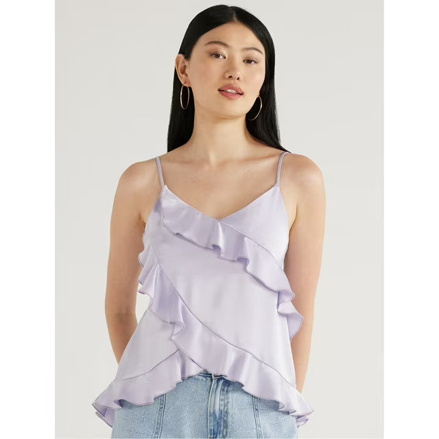Scoop Women’s Satin Ruffle Tank Top, Sizes XS-XXL | Walmart (US)