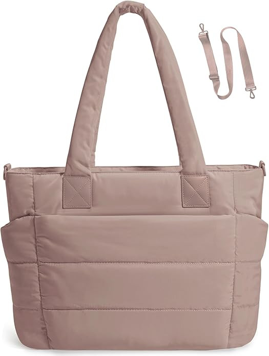 Tote Bag for Women Puffer Tote Bag Large Nurse Bags Shoulder Handbag with Zipper for Work Travel | Amazon (US)