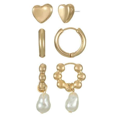 Time and Tru 3-Pair Heart Earring Set | Walmart (US)