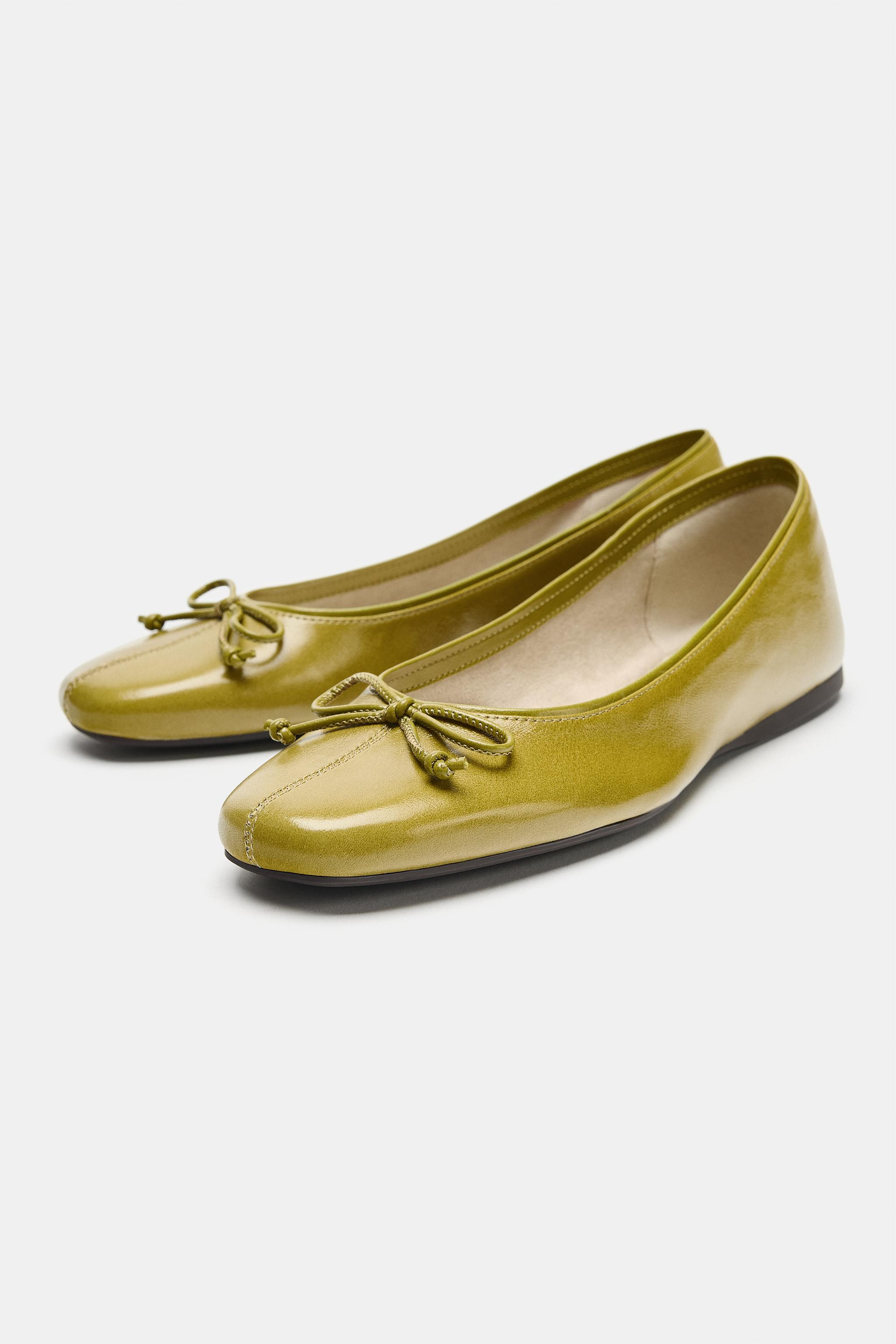 LEATHER BOW BALLET FLATS | Zara US