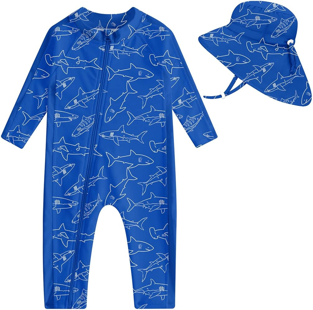 UNIFACO Baby Boy Swimsuit UPF 50+ Sun Protection One Piece Zip Bathing Suit with Sun Hat Infant S... | Amazon (US)