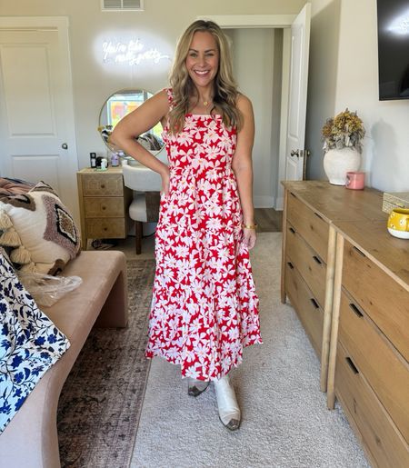 Red floral dress from Walmart under $40 paired with boots from Free People. Perfect outfit for Mother’s Day brunch! 

#LTKSeasonal #LTKfindsunder50 #LTKstyletip