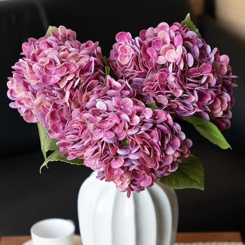 DUYONE 3PCS 22 inch Realistic Artificial Hydrangea Large Real Touch Flowers Artificial Flowers Dry Flowers Outdoor Wedding Christmas Office Family Party Living Room Table Decoration (Rose Red) | Amazon (US)