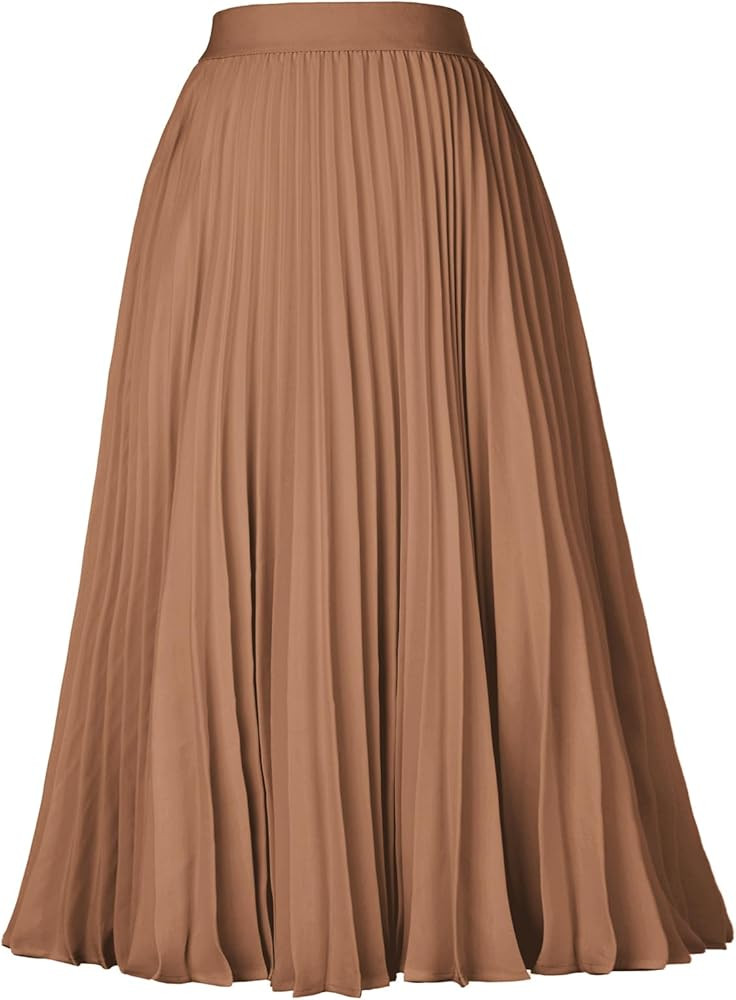 GRACE KARIN Pleated Midi Skirt for Women,Summer Chiffon Elastic High Waist Knee Length Skirts, Sw... | Amazon (US)