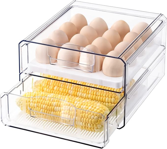 Egg Drawer for Refrigerator Double Layer Egg Holder Egg Storage Large Capacity Food Container Fru... | Amazon (US)