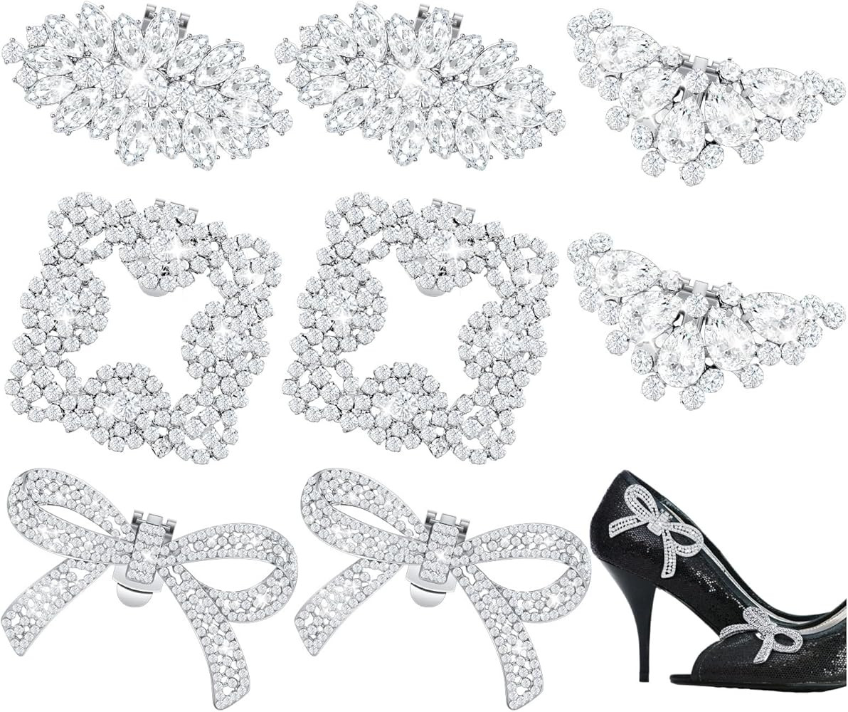 Juexica 4 Pcs Rhinestone Shoe Clips Crystal Shoe Buckles Bow Square Wing Shoe Clips for Women Dre... | Amazon (US)