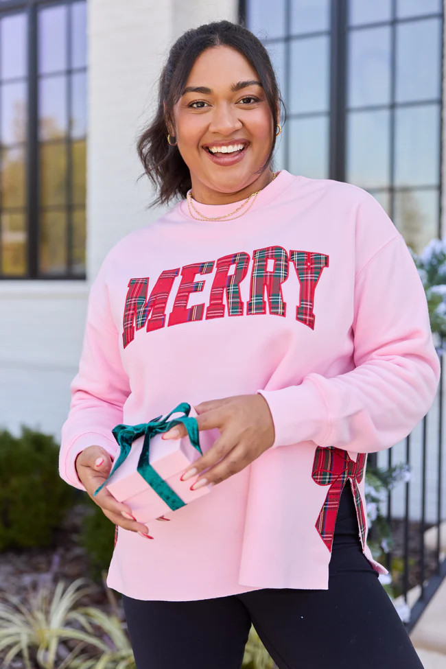 Merry Pink Plaid Sweatshirt DOORBUSTER | Pink Lily