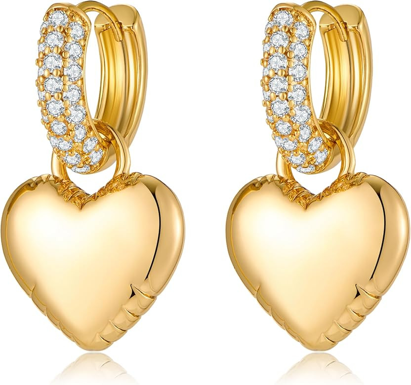WOWORAMA Gold Heart Huggie Hoop Earrings for Women Trendy Puffy Chunky Heart Hoop Earrings Small ... | Amazon (US)