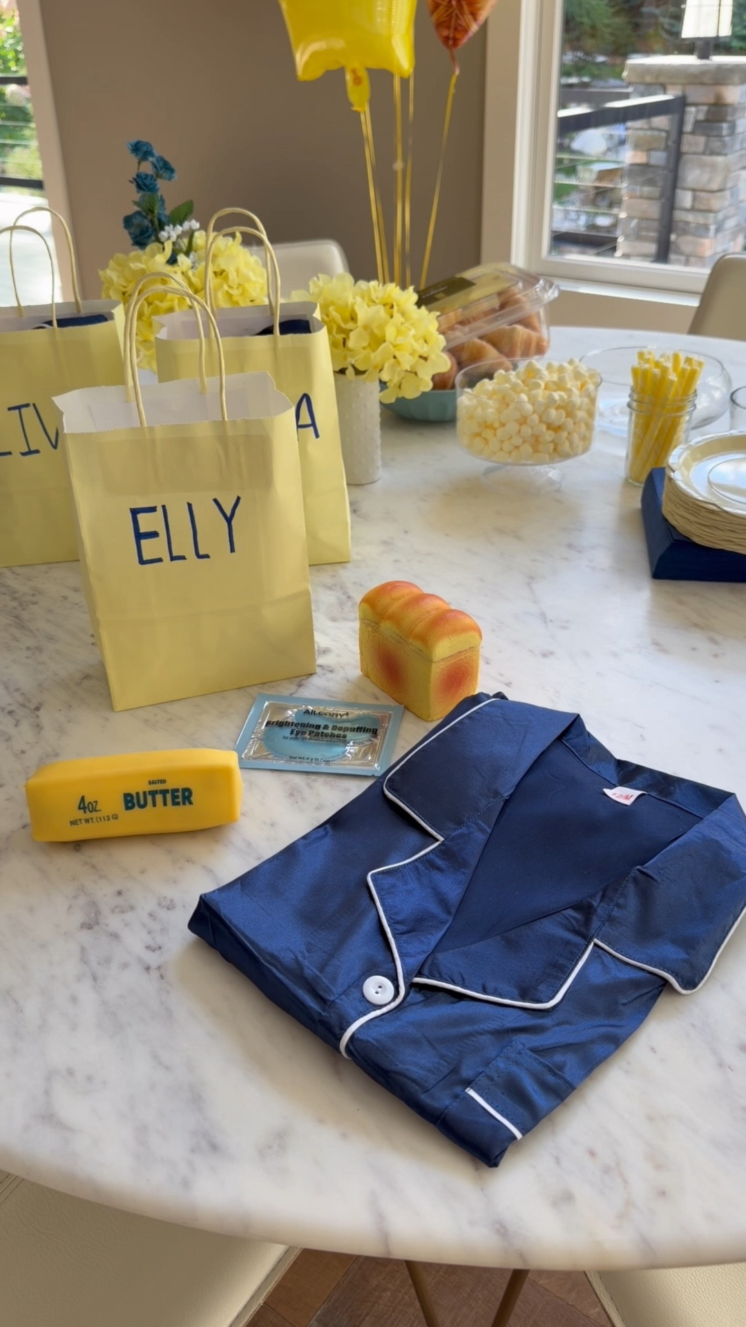 Butter themed birthday party favor bags, gift bags for tween and teen girl birthdays

Birthday party butter theme satin pajamas and butter squishy viral ￼