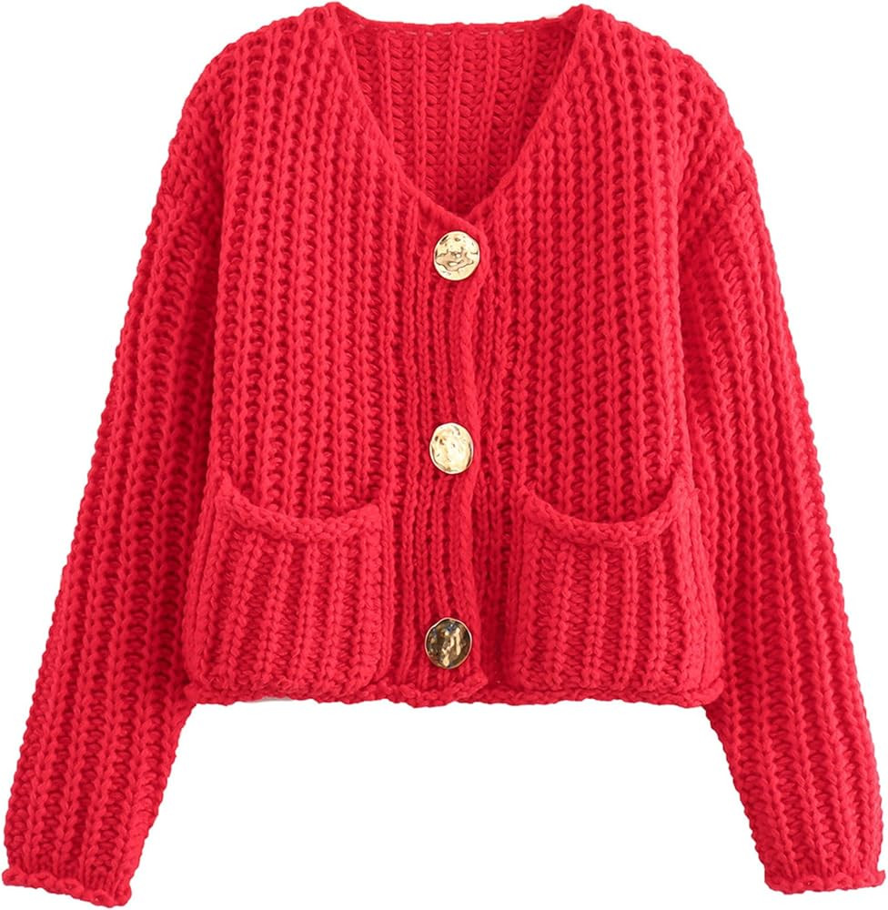 Women’s Chunky Knit Cardigan Sweaters Long Sleeve Open Front Button Kitted Fall Jackets Coats | Amazon (US)