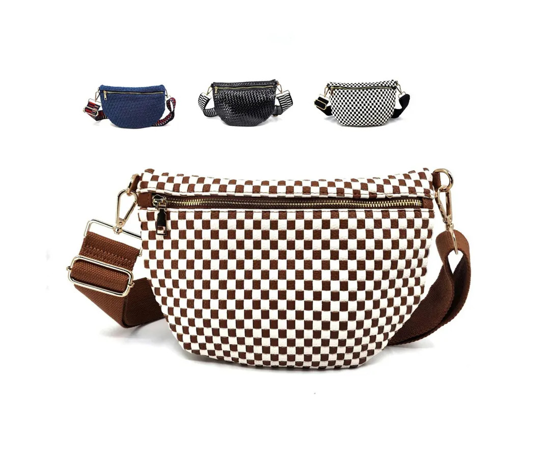 Checkered Woven Bum Bag Crossbody Bag | Etsy (US)