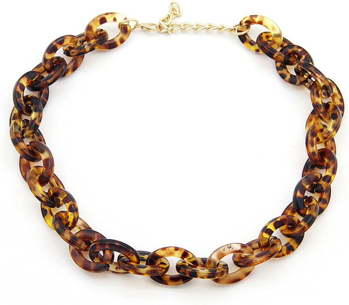 Bohemian Tortoise Shell Acrylic Resin Colorful Chunky Link Chain Necklace Leopard Print Pendant P... | Amazon (US)