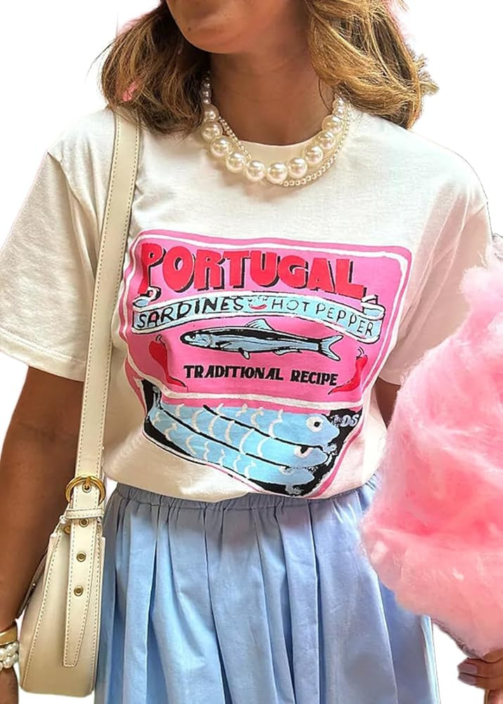 Y2k Women Lobster Graphic Oversized Tee Shirt Baggy Vintage Crayfish Sardine Print T Shirts for T... | Amazon (US)