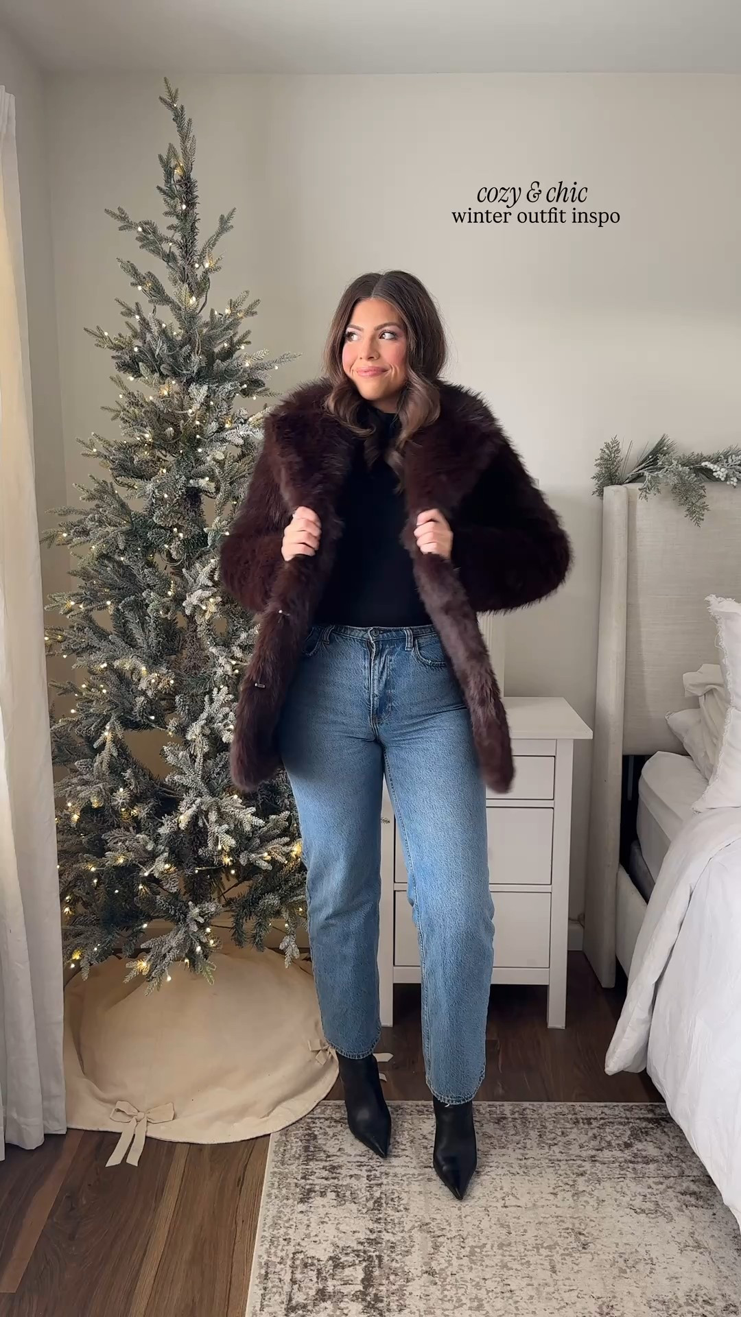 Sizing:
Faux Fur Coat - size Small
Black Mockneck Sweater - size Medium
Jeans - size 28 regular (tts & I am 5’10)
Booties - tts 

#LTKHoliday #LTKSeasonal