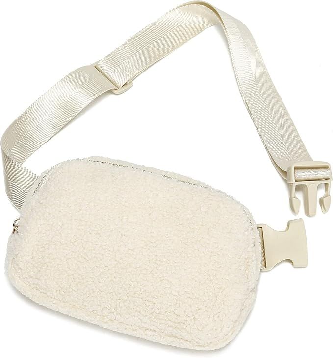 HIYOLALA Fleece Small Everywhere Belt Bag Cute Bum Bag Crossbody Fanny Pack for Women (Beige) | Amazon (US)