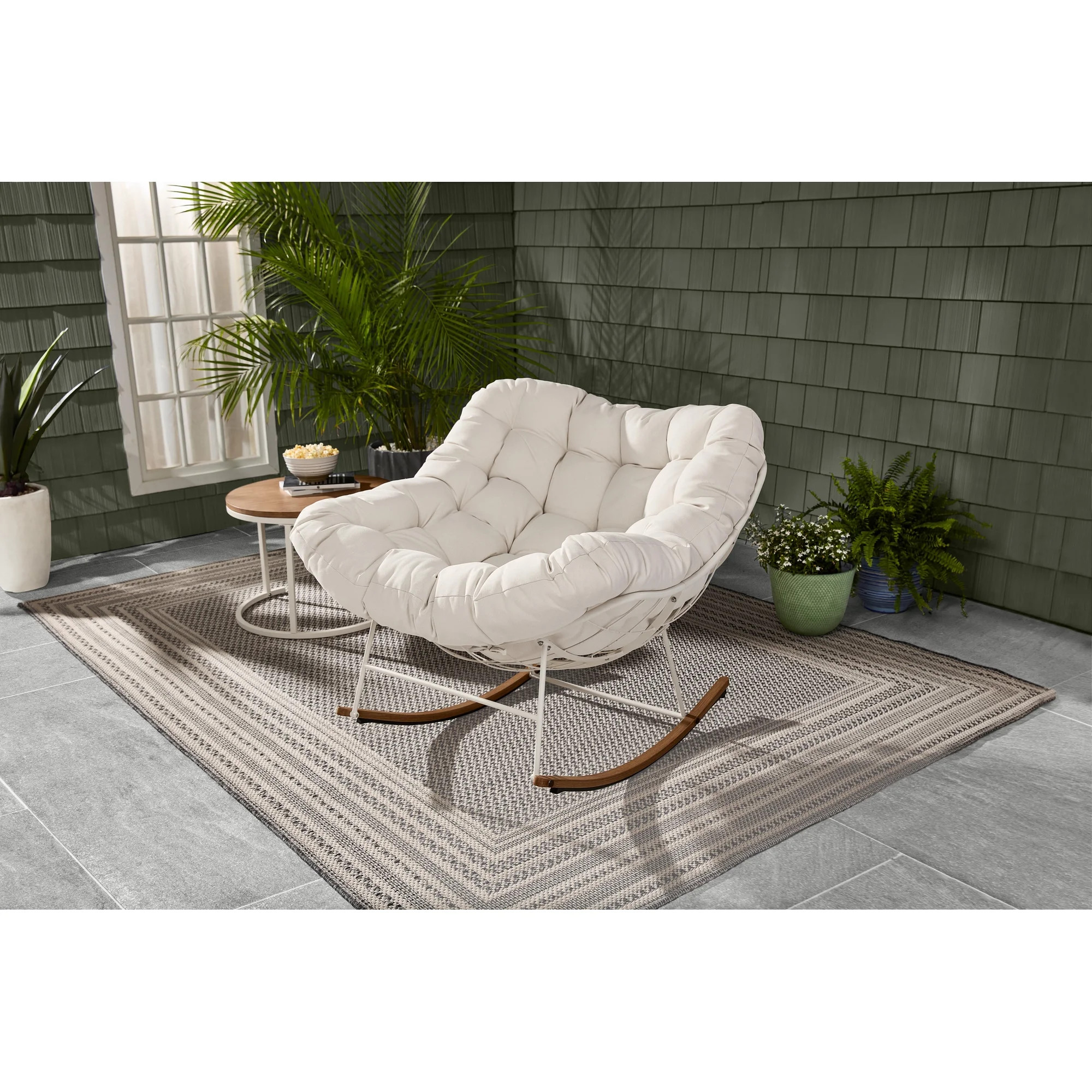 Better Homes & Gardens Marlow Papasan Outdoor Rocking Chair, Cream | Walmart (US)