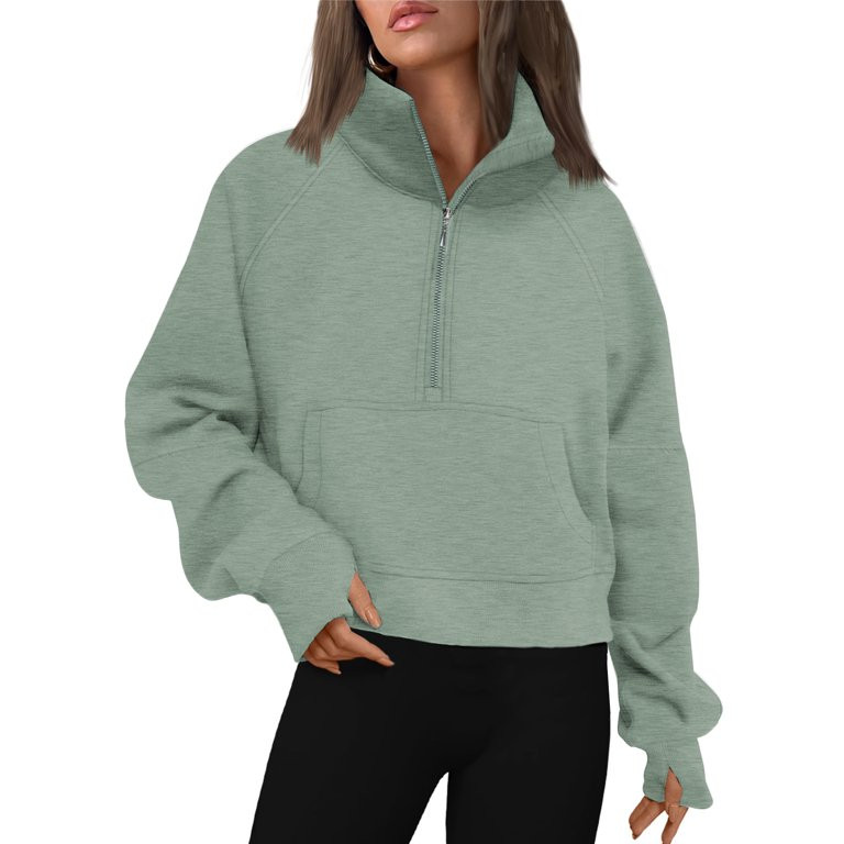 Rosvigor Sweatshirt for Women Half Zip Cropped Pullover Fleece Hoodies Fall Winter Tops Thumb Hol... | Walmart (US)