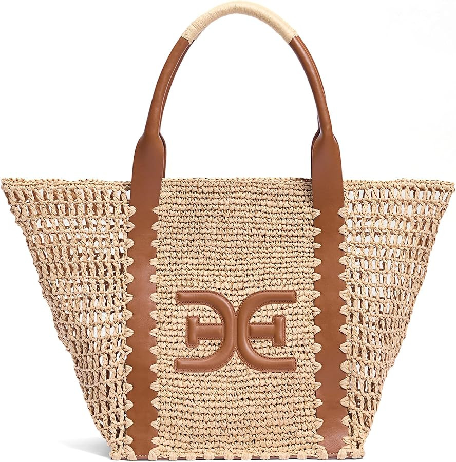 Sam Edelman Marley Raffia Collapsible Tote Bag Brown Mix | Amazon (US)