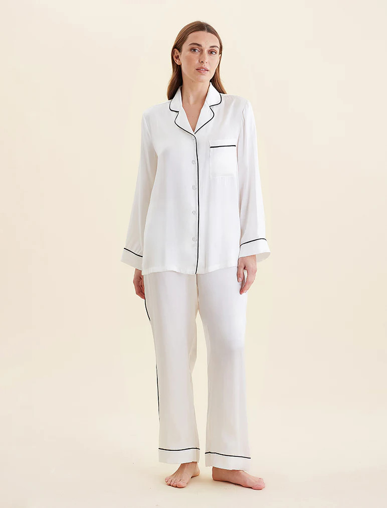 Sylvie Silk Piped Full Length PJ Set | Papinelle Sleepwear US