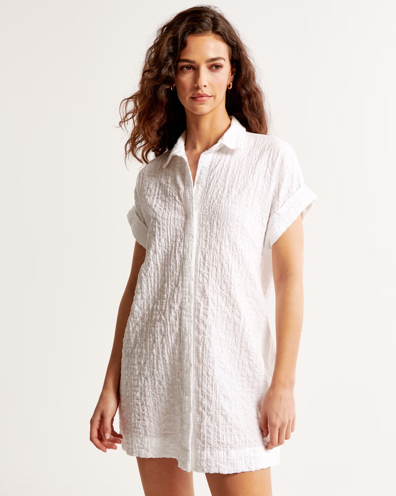 Textured Button-Through Shirt Dress | Abercrombie & Fitch (US)