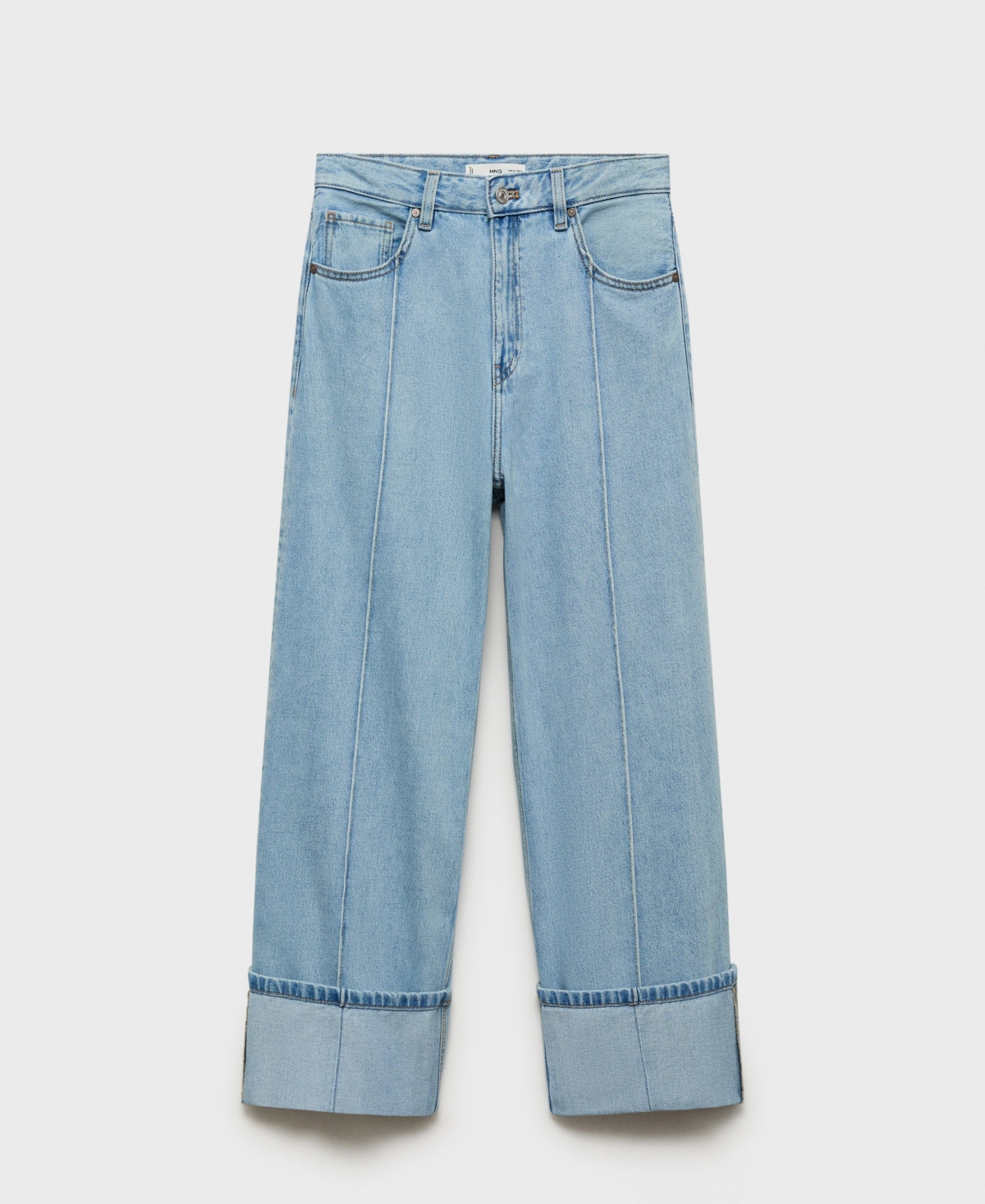 Mango Women's Turned-Up Hem Wide Leg Cropped Jeans - Medium Blue | Macy's