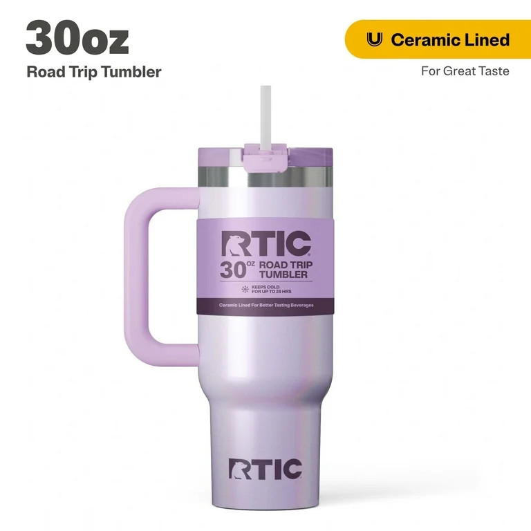 RTIC 30 oz Ceramic Lined Road Trip Tumbler, Leak-Resistant Straw Lid, Lavender Glitter | Walmart (US)