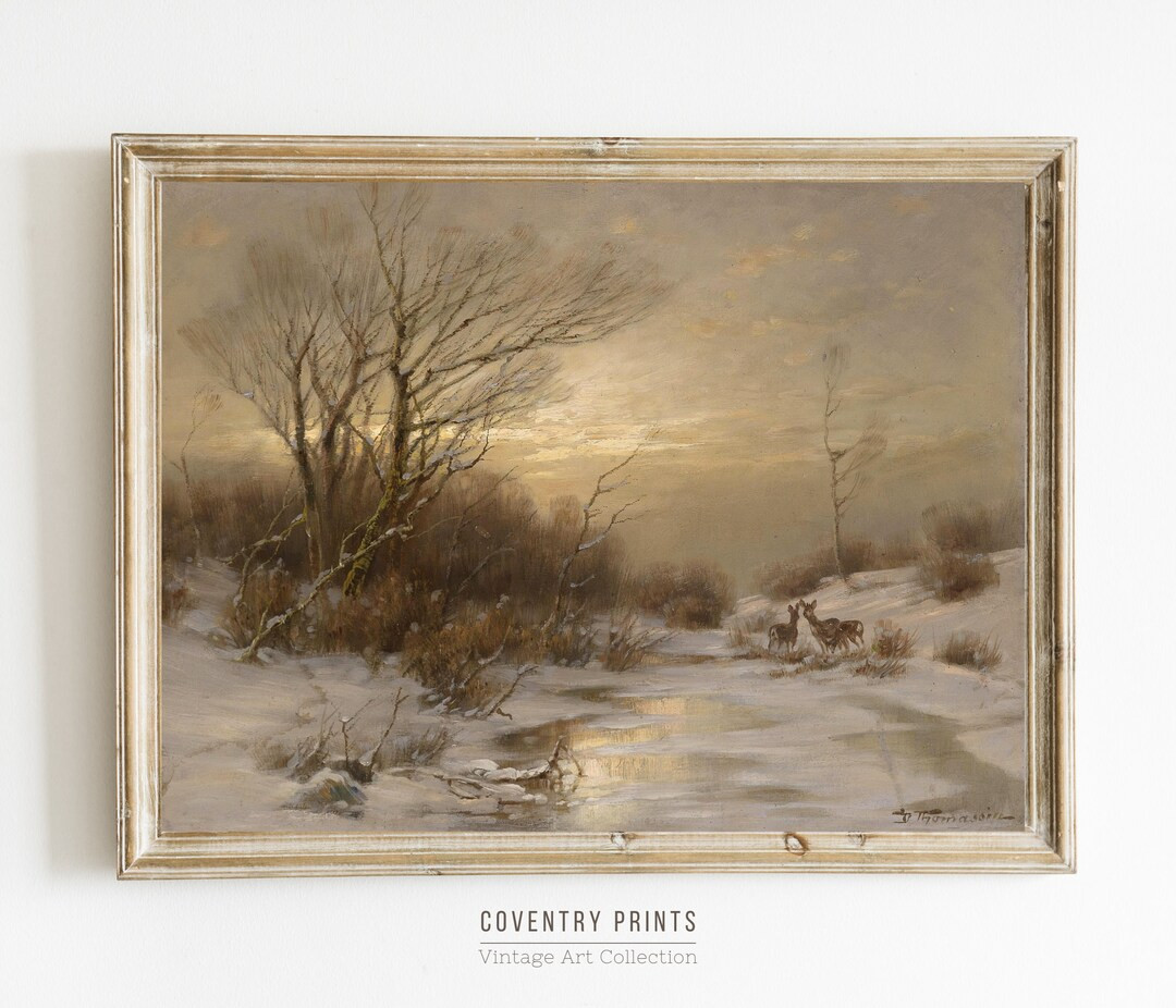 Winter Landscape with Deer Vintage Artwork Reproduction | PRINTABLE | 7 Sizes | Digitally Enhance... | Etsy (CAD)