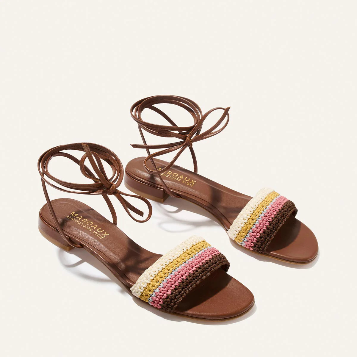 Julia Berolzheimer x Margaux: The Isla Wrap Sandal - Cognac and Multicolor Crochet | Margaux