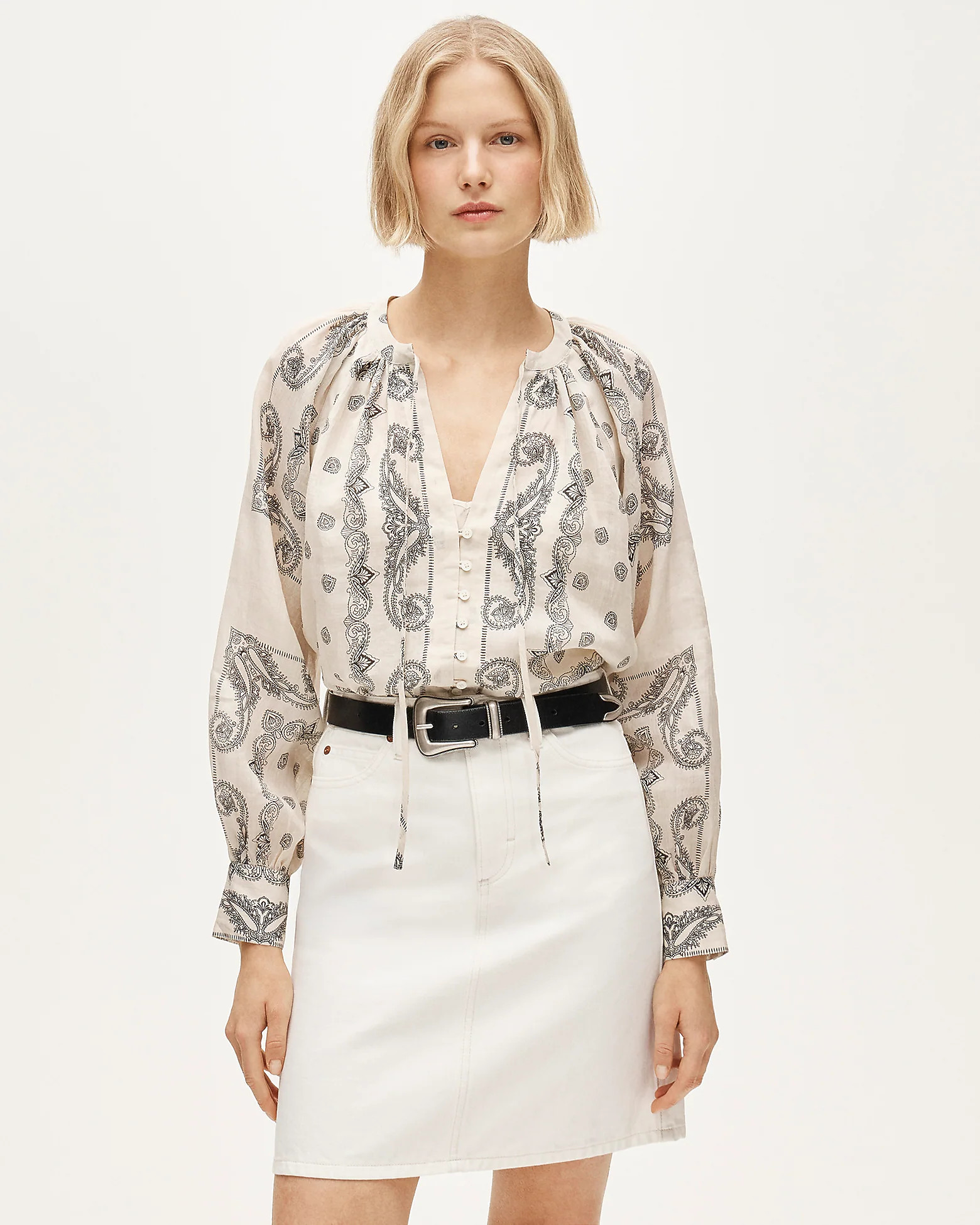 Popover top in bandana-print ramie | J. Crew US