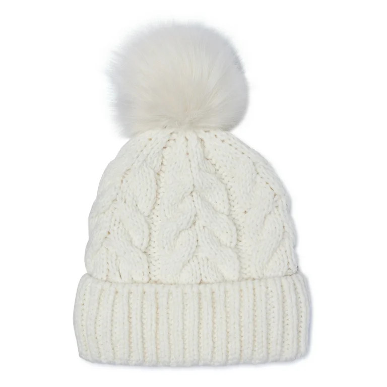 Time and Tru Women’s Cable Knit Pom Beanie - Walmart.com | Walmart (US)