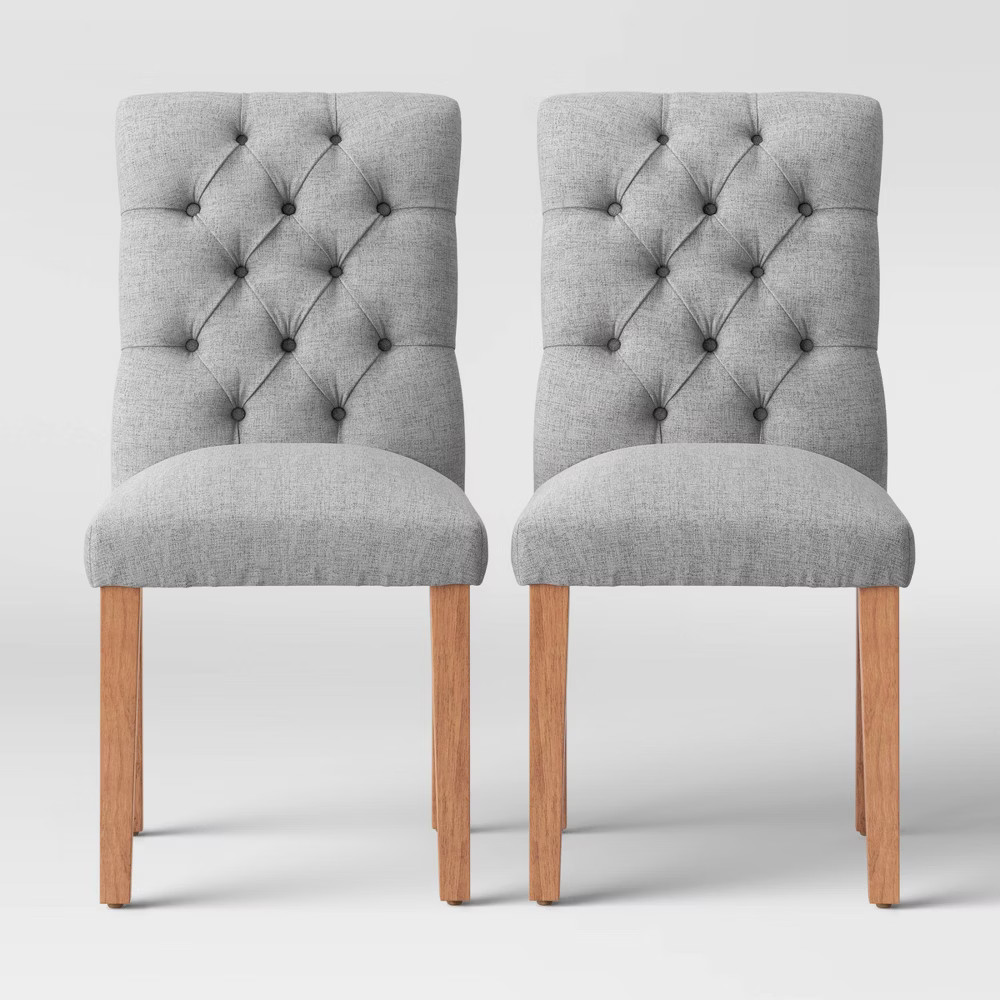 2pc Brookline Tufted Dining Chair Gray Textured Woven - Threshold | Target