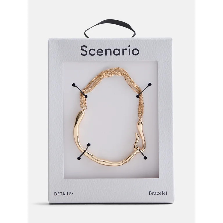 Scenario Women's Gold-Tone Chain Bracelet with Sculpted Bar | Walmart (US)