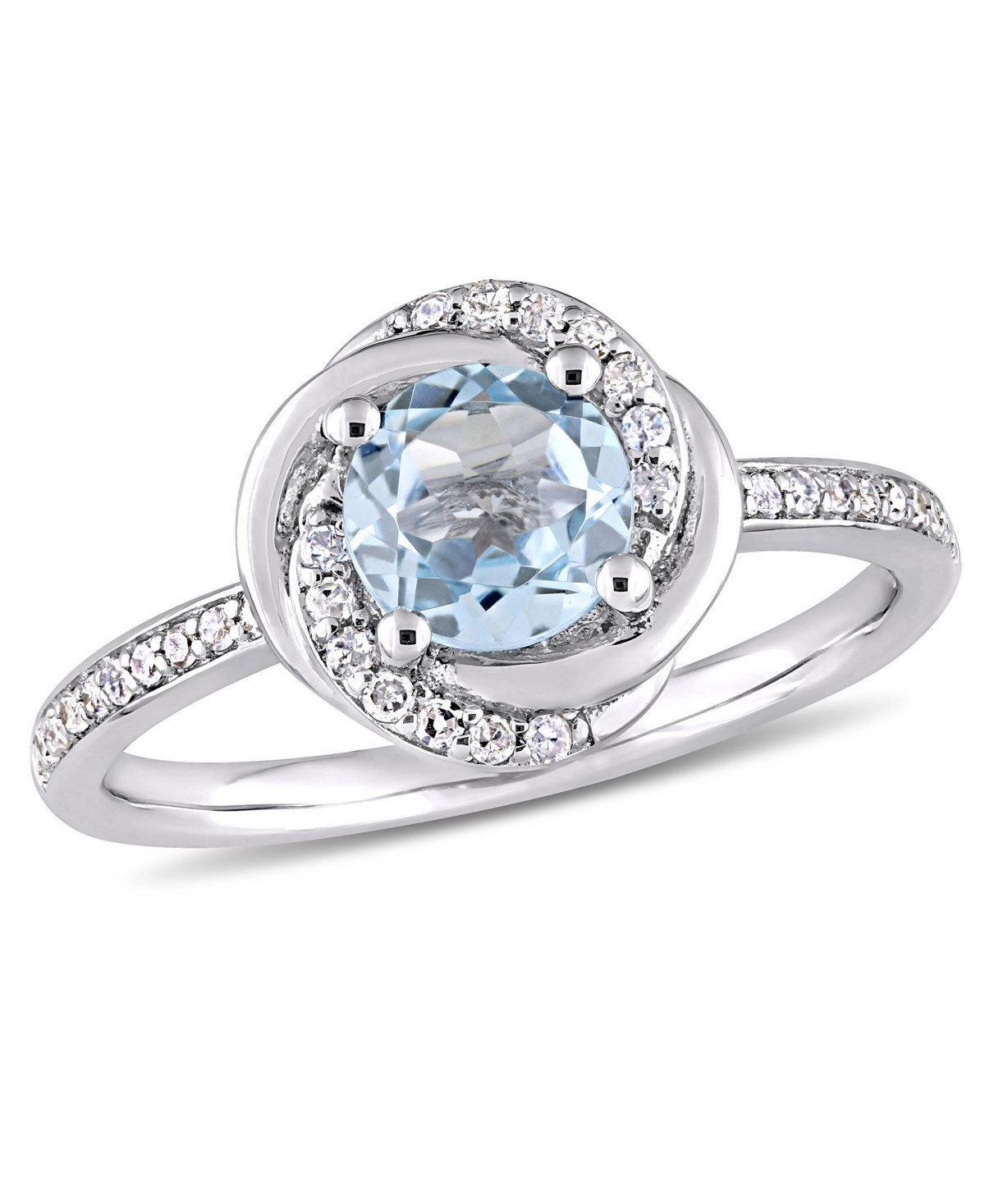 Blue Topaz (1 ct. t.w.) and Diamond (1/6 ct. t.w.) Swirl Ring in 10k White Gold - Blue Topaz | Macy's