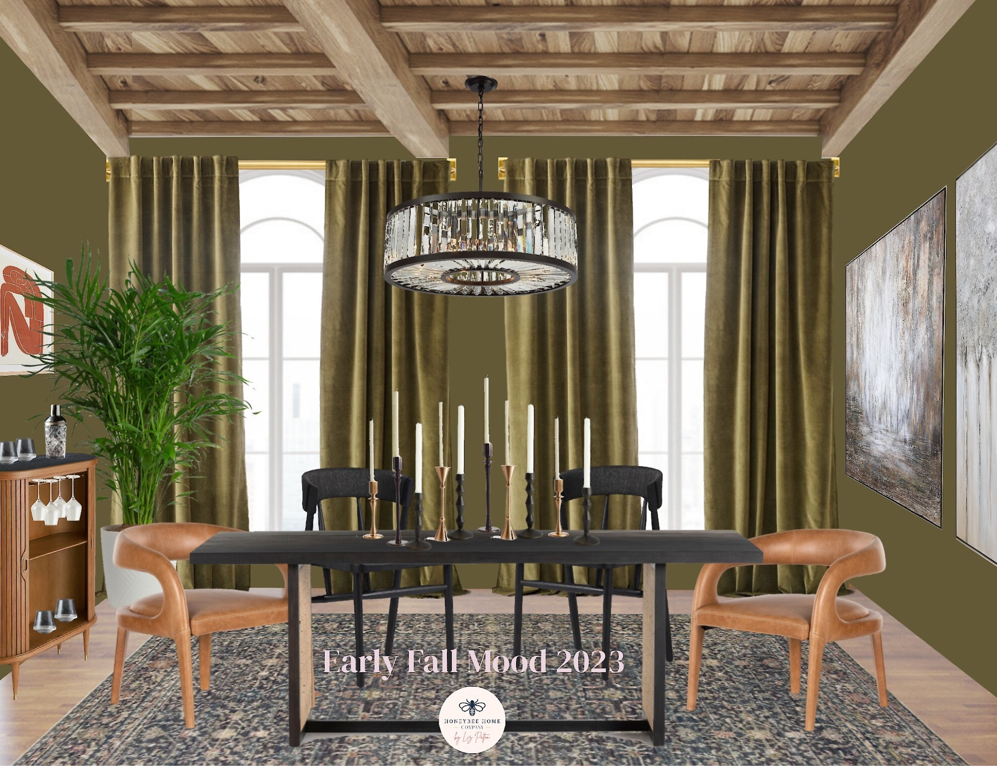 An enveloping nature-inspired space with a moody vibe that's perfect for warming up during a cool early fall evening.

You may purchase any of the furnishings and decor featured in this design board, custom created by Honeybee Home Co.
If you don't see the product below, please visit our website: honeybeehomeco.com for purchasing (and discounts)!

Designer dining room, designer furnishings, transitional style


#LTKHoliday #LTKhome #LTKSeasonal