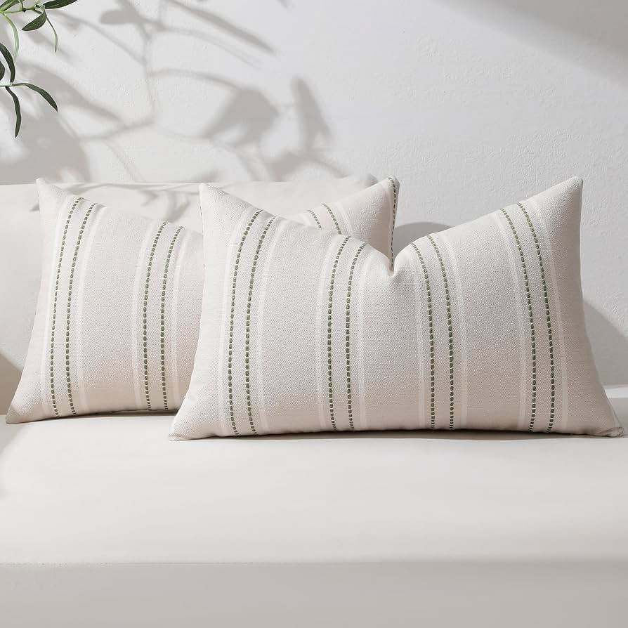 Hckot Throw Pillow Covers 12x20 Set of 2 Striped Pillow Covers Textured Linen Decorative Pillows ... | Amazon (US)