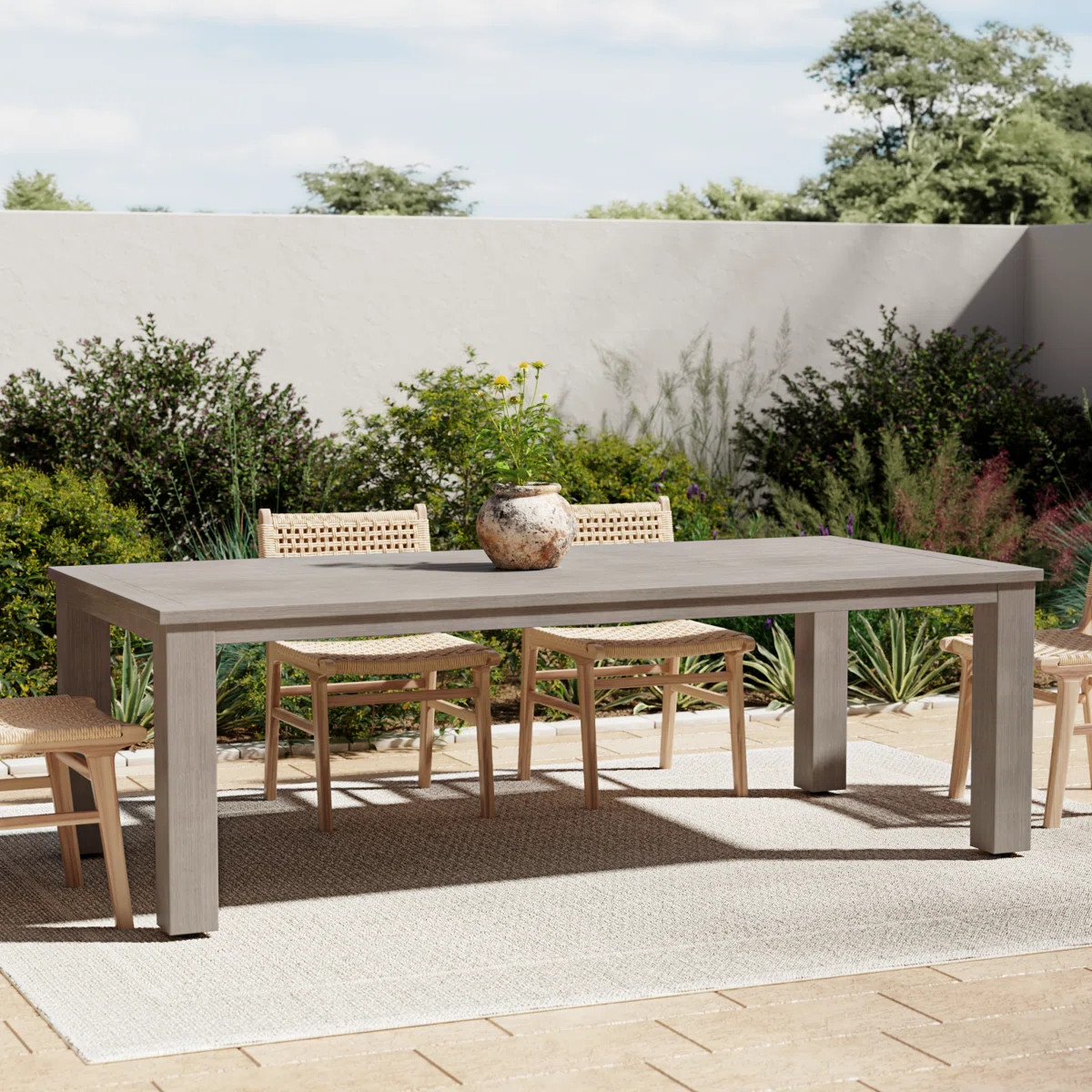 Pascaline Rectangular Metal Outdoor Dining Table With Umbrella Hole , 42.13'' in. W 90'' in. D | Wayfair North America