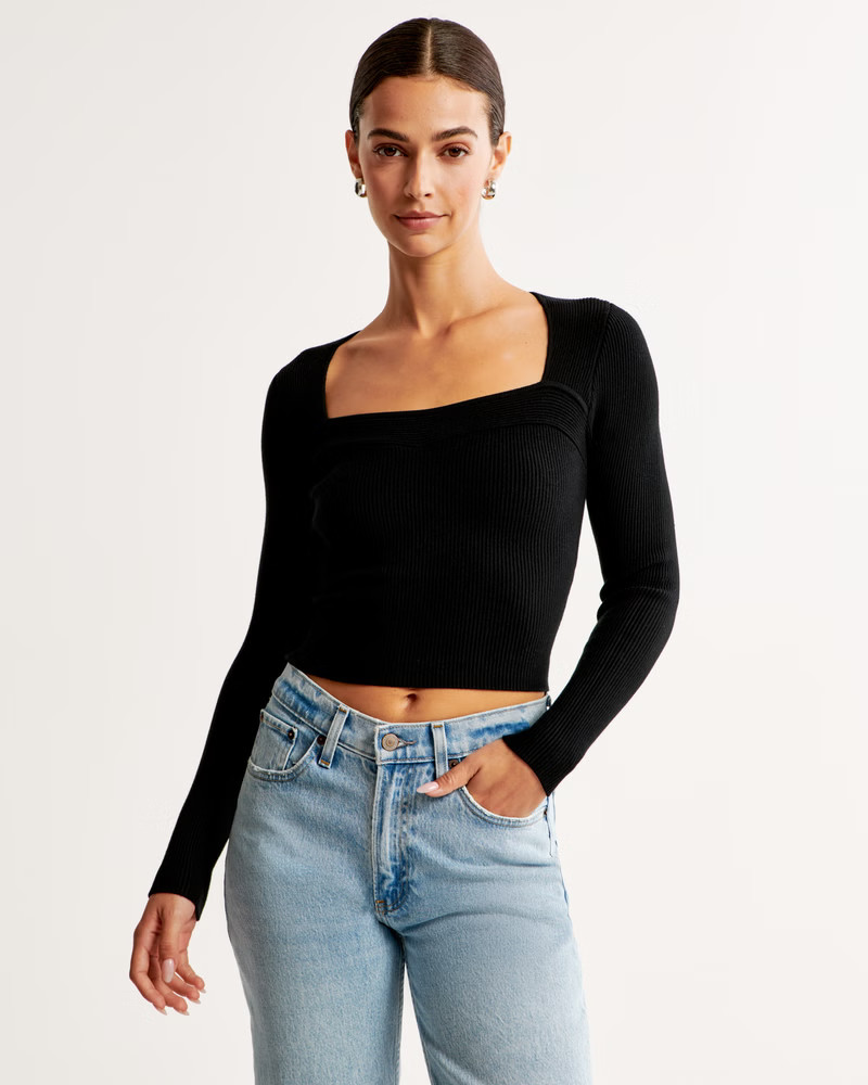 Women's Long-Sleeve Ottoman Sweetheart Top | Women's New Arrivals | Abercrombie.com | Abercrombie & Fitch (US)