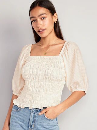 Fitted Puff-Sleeve Smocked Top for Women | Old Navy (US)