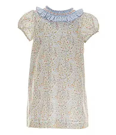 Edgehill Collection Little Girl Floral Round Smocked Neck Cap Sleeve Dress - 6 | Dillard's