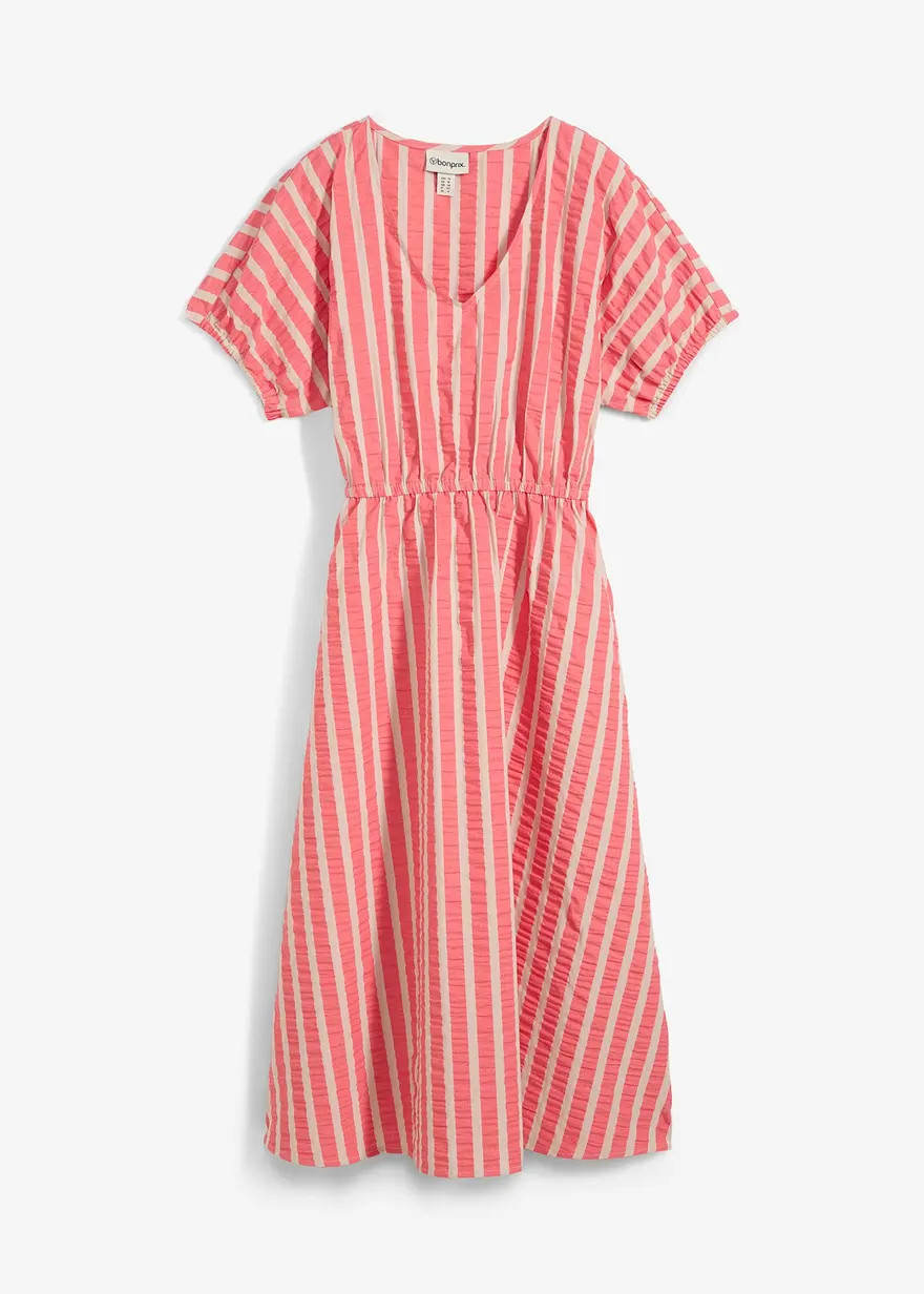 Weit geschnittenes Kleid aus reiner Baumwolle mit Fledermausärmeln und V-Ausschnitt | Bonprix DE