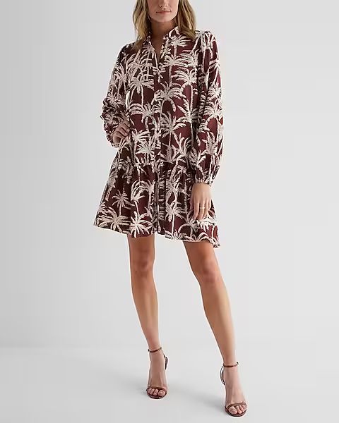 Printed Button Front Ruffle Hem Mini Shirt Dress | Express