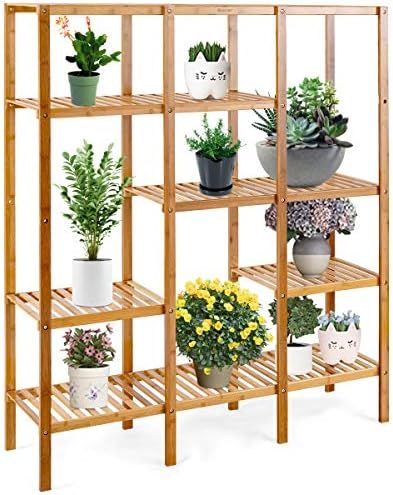 COSTWAY Bamboo Shelf Bathroom, Multifunctional Bamboo Plant Stand, Storage Organizer Rack, Plant ... | Amazon (US)