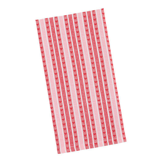 Red and Pink Woven Dobby Heart Stripe Kitchen Towel by World Market | World Market