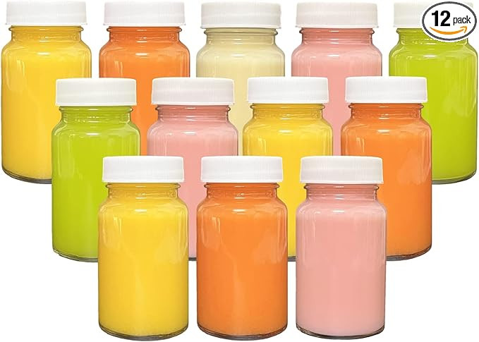 BGHEOUYV 12 Pack Juice Bottles, 2oz Glass Bottles with Lids, Shot Bottles with Caps Ginger Shots ... | Amazon (US)
