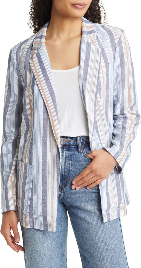 Open Front Stripe Linen Blend Blazer | Nordstrom