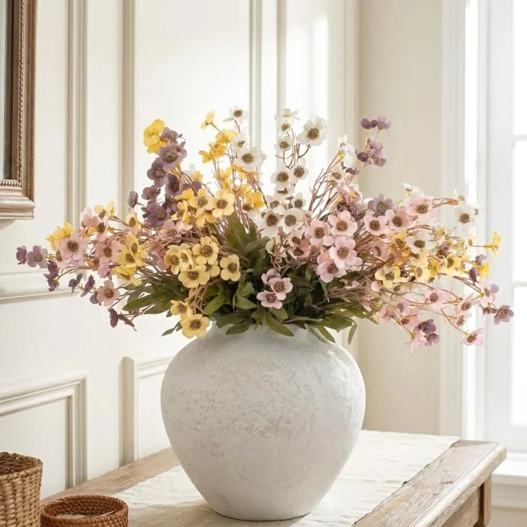 White Rustic Large Round Vase for Table Centerpieces 11 inches, Arina Vase, Earthy Stone Look, Te... | Walmart (US)