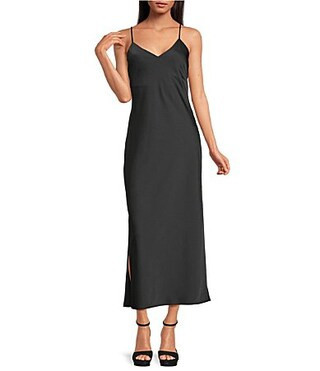 Gianni Bini Haven Satin V-Neck Sleeveless Maxi Slip Dress - 12 | Dillard's