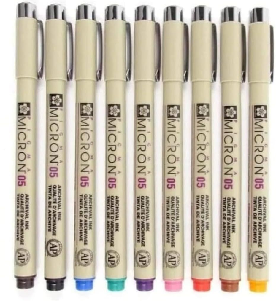 SAKURA Pigma Micron 05 Pack of 9 Colours, Black, Orange, Brown, Red, Pink, Green, Purple, Blue, S... | Amazon (US)