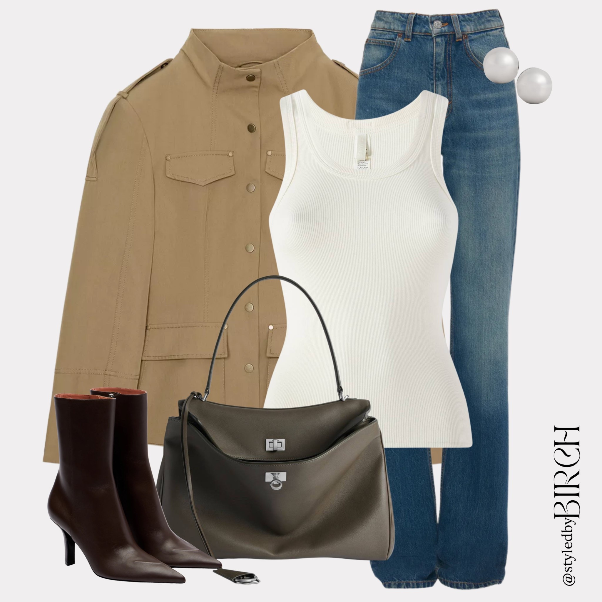 A military jacket is honestly one of the chicest things you can own and I will stand by that forever 🤎

#ootd #outfitinspo #militaryjacket #chicstyle #neutralstyle

Tags 🏷️
Khaki military jacket, white ribbed tank, blue straight leg jeans, dark olive leather handbag, chocolate brown pointed kitten heel boots, pearl drop earrings

#LTKeurope #LTKspring #LTKluxury