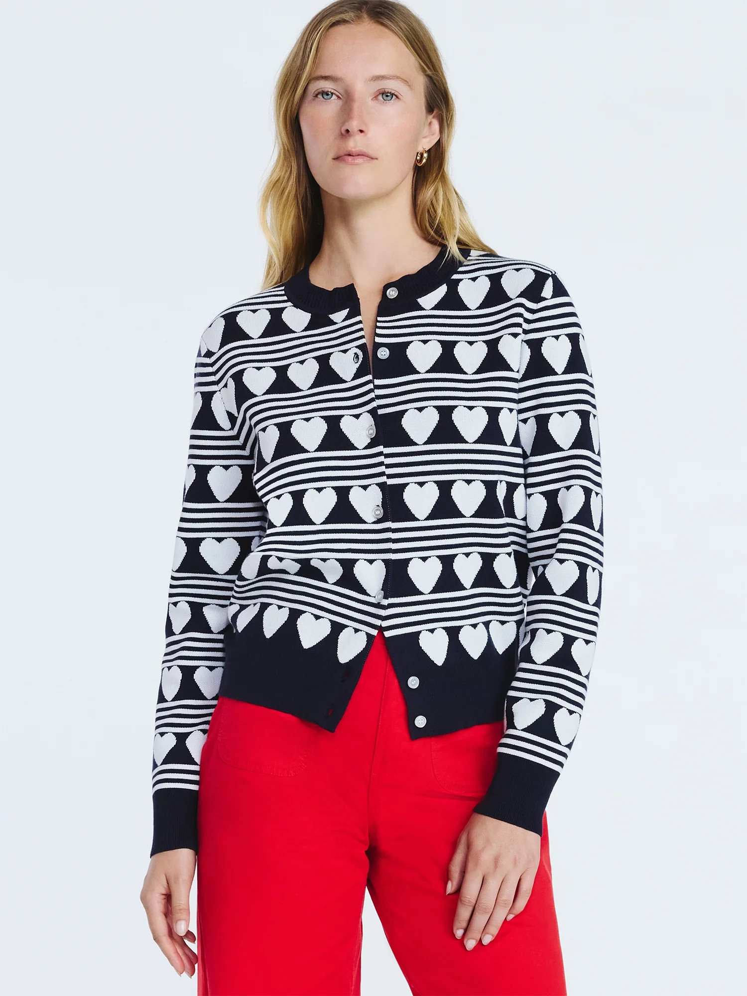 Free Assembly Women's and Women's Plus Classic Heart Print Cardigan Sweater, Lightweight, Sizes X... | Walmart (US)